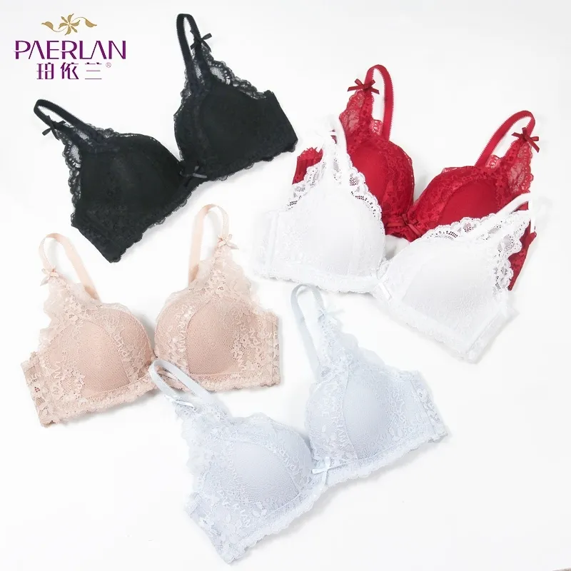 PAERLAN Thin Cup Sexy Lace Floral Bra 3/4 Cup Wire Free Small Breast Push  Up Comfortable Seamless Underwear Women 201202