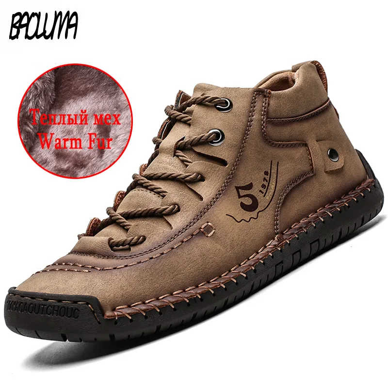 Clássico inverno homens respirável homens tornozelo grosso pelúcia pelúcia neve de neve outono outdoor homem motocicleta botas 201124