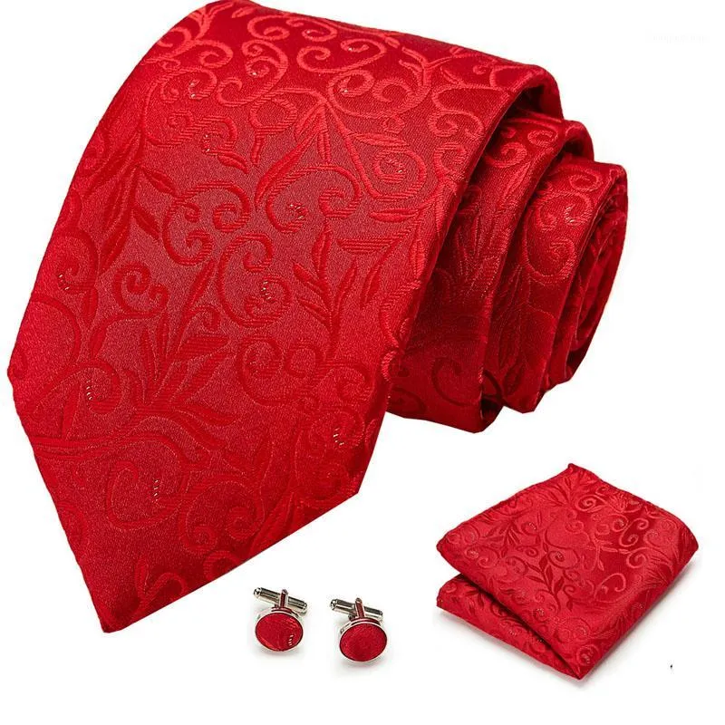 Arco laços Vangise Vermelho Floral 100% Seda para Homens Presentes Gravata Gravata Gravata Handkerchief Set Business Groom1