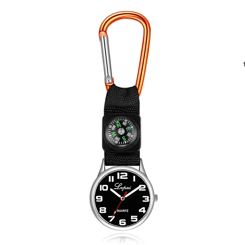 Bärbar karabiner Fickur Kompass Party Favor Sjuksköterska Quartz Klockor Keychain Multifunktionellt Utomhusöverlevnadsredskap RRB13479