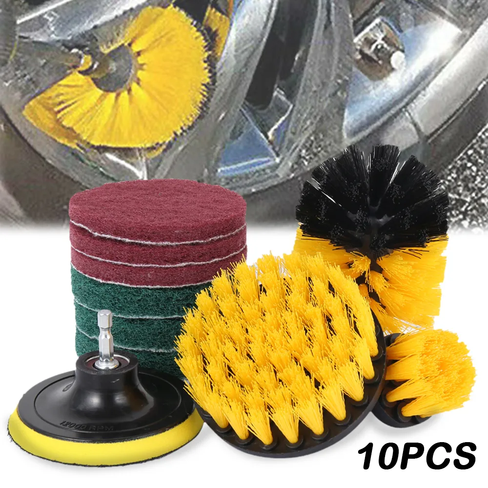 12 pièces/ensemble perceuse électrique brosse gommage tampons Kit puissance  épurateur Kit de nettoyage brosse de nettoyage tampon à récurer pour tapis  verre voiture 