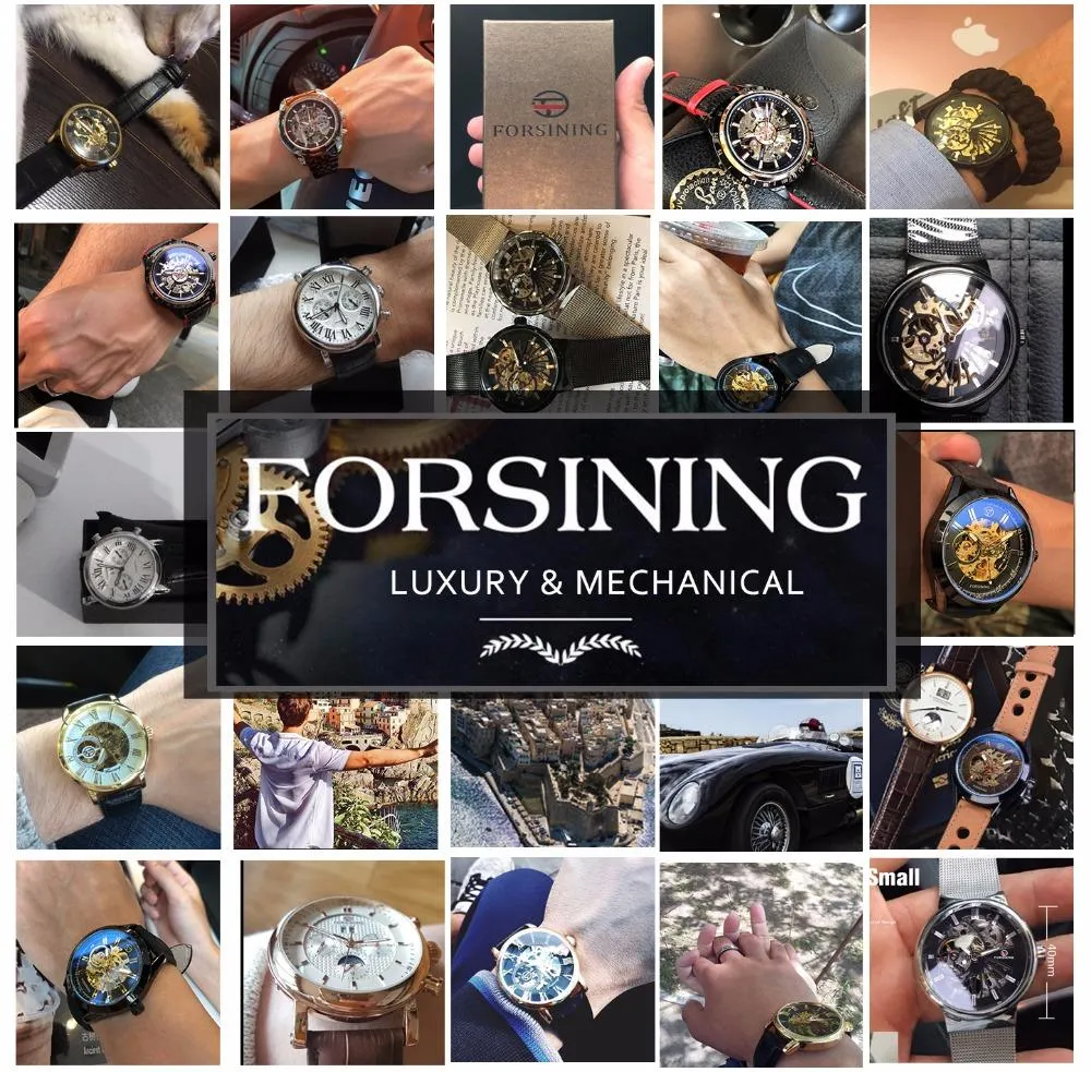 Forsining Retro Flower Design Classic Black Golden Watch Genuine Leather Band Water Resistant Men`s Mechanical Automatic Watches men watches