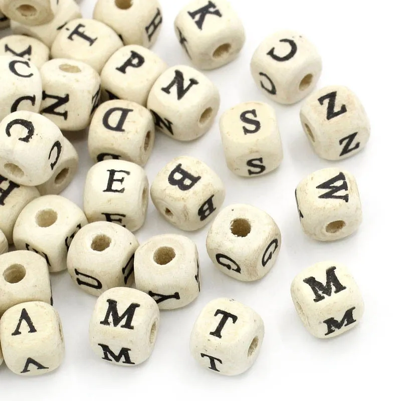 DoreenBeads 200/300PCs Handgemachte Holzperlen Natürliche Alphabet/Buchstabe Würfel Holz Perlen DIY Für Schmuck Machen Zubehör 10x10mm Y200730