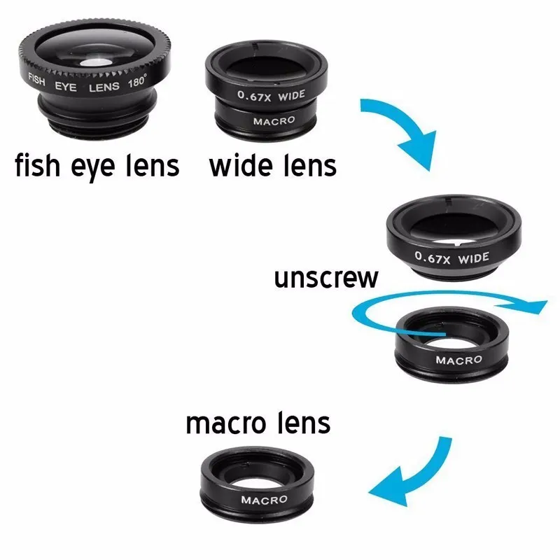 Poisson Eye Lens grand angle Macro Fisheye Lens Zoom pour iPhone 7 8 Plus XS MAX X Mobile Phone Camera Lens Kit Ojo de pez Para Movil3047806