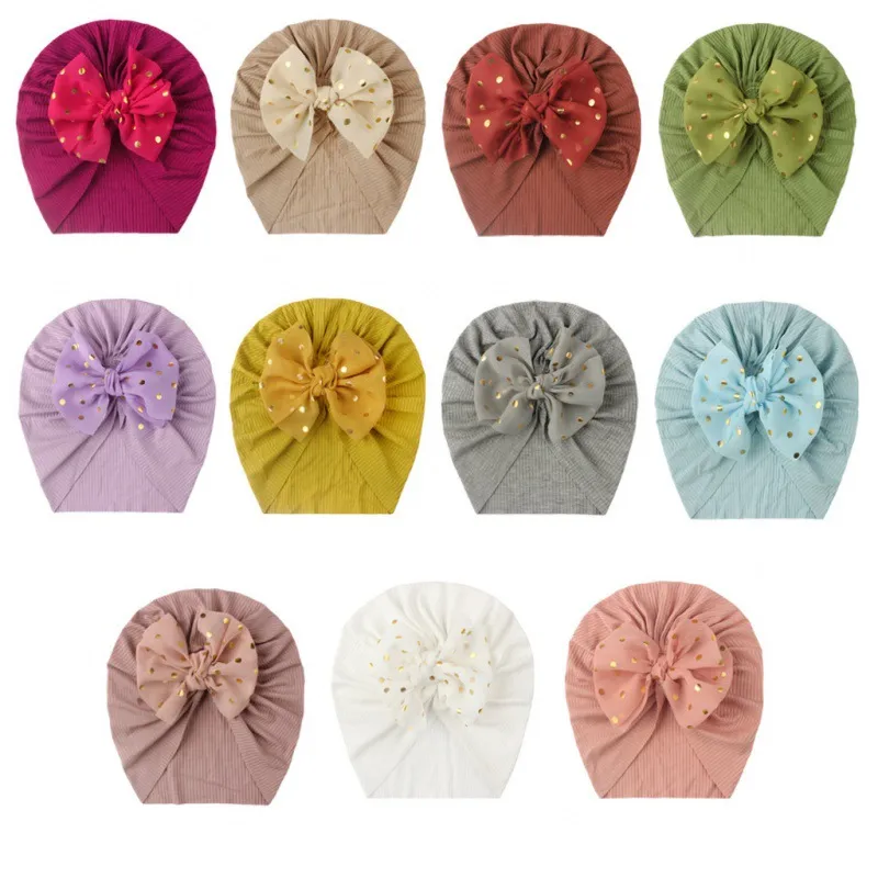 Lovely Shiny Bowknot Baby Hat Cute Solid Color Girls Boys Hat Turban Soft Newborn Infant Cap Head Wraps 20220301 Q2