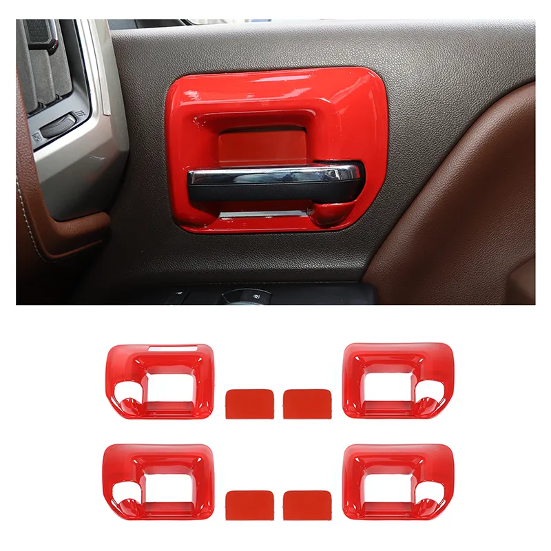 ABS الداخلية باب وعاء الديكور غطاء أحمر 8PC لشفروليه سيلفرادو GMC سييرا 2014-2018 اكسسوارات الداخلية
