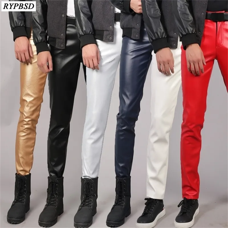Calças de couro PU Homens Slim Fit Stretch Fashion Casual Alta Qualidade Zipper Nightclub Faux Mens Calças de couro Plus Size 38 201218