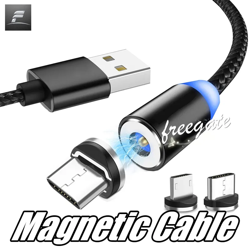 3 em 1 Linha de carregador de cabos de telefone magnéticos 2A Nylon trançada Cabo de carregamento rápido tipo C Micro USB fio cabo para Samsung Xiaomi