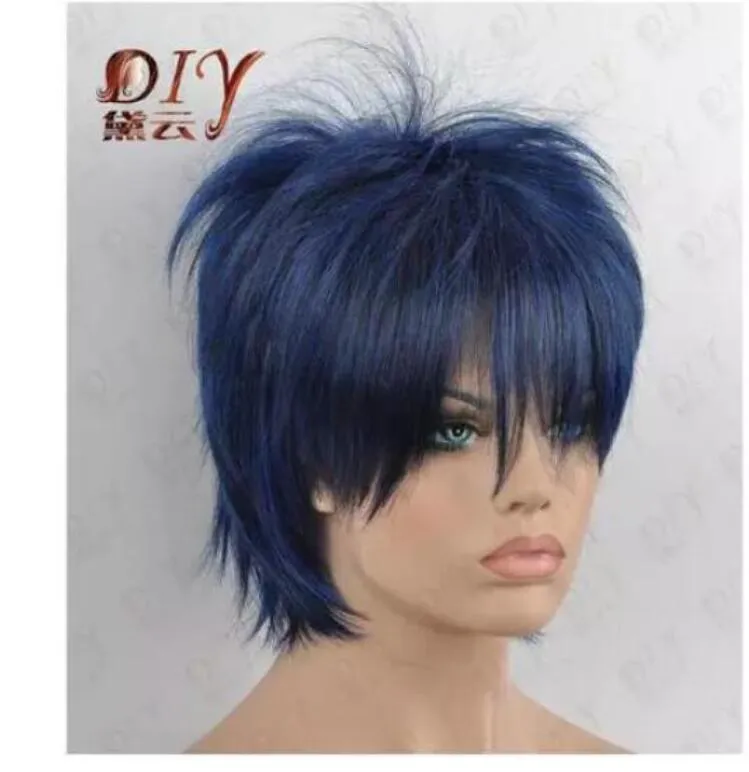 Mix Short Silky Straight Blue Black Lady Wig Heat Daily Wear Capelli pieni