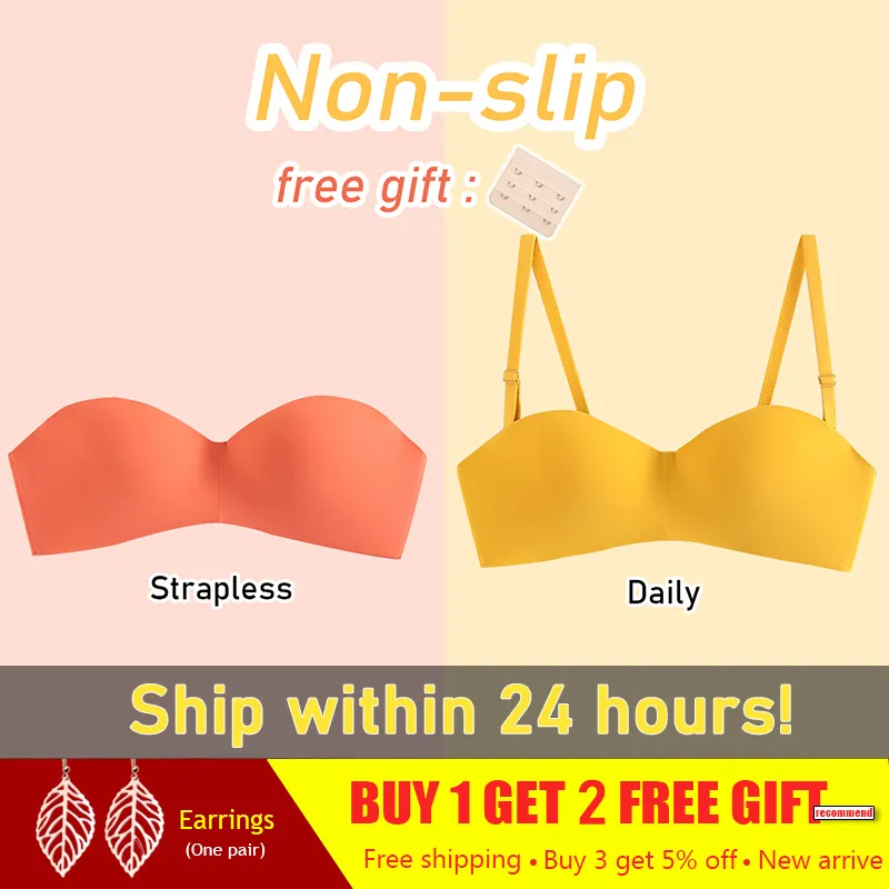 Sexy Non-slip Strapless Bra Women Push Up Bra Underwear Soild Color  Lingerie Seamless Without Straps Bralette Brassiere