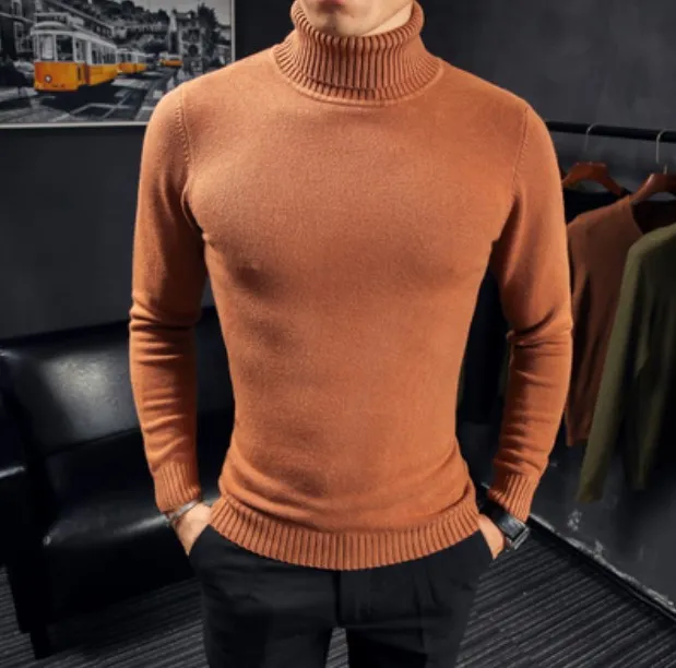 Mens Pullover Sweater Long Sleeve Turtleneck Spring Autumn Knit Tops Male Slim Fit Bodycon Knitwear Sueter Hombre 3XL