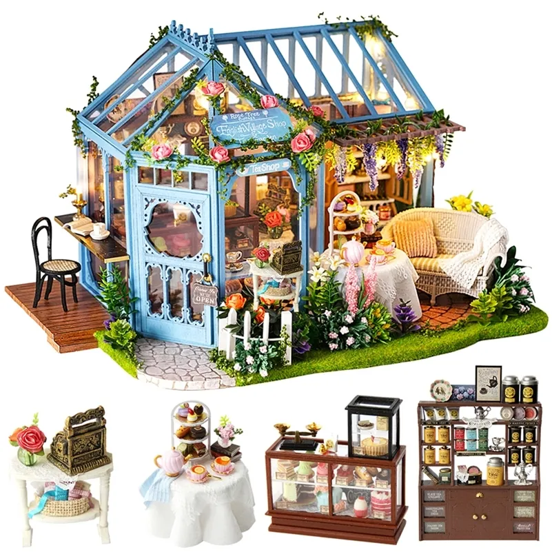 CUTEBEE DIY Puppenhaus Holz Puppenhäuser Miniatur Puppenhaus Möbel Kit Casa Musik Led Spielzeug für Kinder Geburtstagsgeschenk A68A 201217
