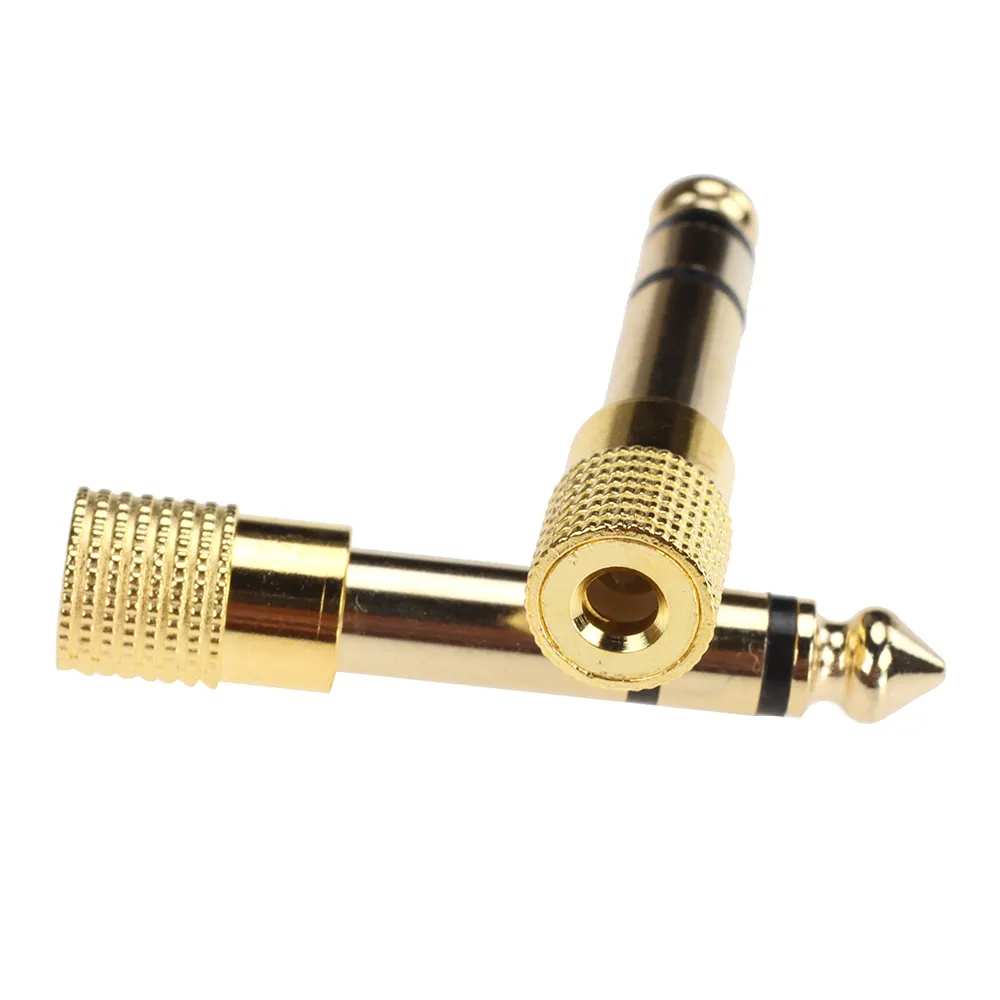 Plugue macho dourado de 6,35 mm para adaptador estéreo fêmea de 3,5 mm conversor de conector de fone de ouvido