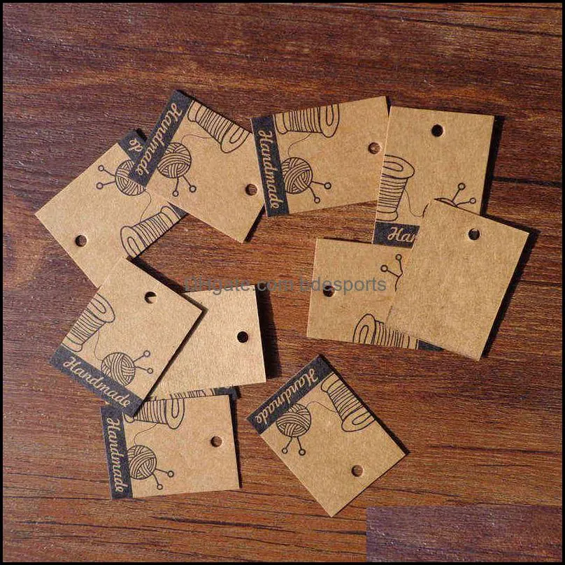 100pcs 3x4cm Vintage Kraft Paper Gift Tags Ball of Yarn Handmade Mini Kraft Paper Cards Hang Tag Gift Tag DIY Paper Labels Y1230
