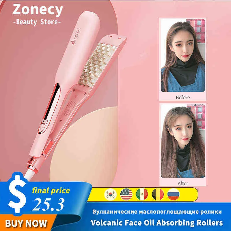 Hair Curler Corrugated Ceramic Iron Crimper Corn Plate Increase Wave Perm Splint Electric Styling Tools 220304