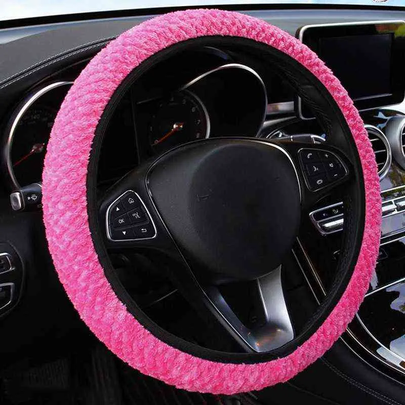 For 3739Cm Soft Warm Plush Covers Car Steering Wheel Cover Car Decoration Winter Warm Universal Carstyling J220808