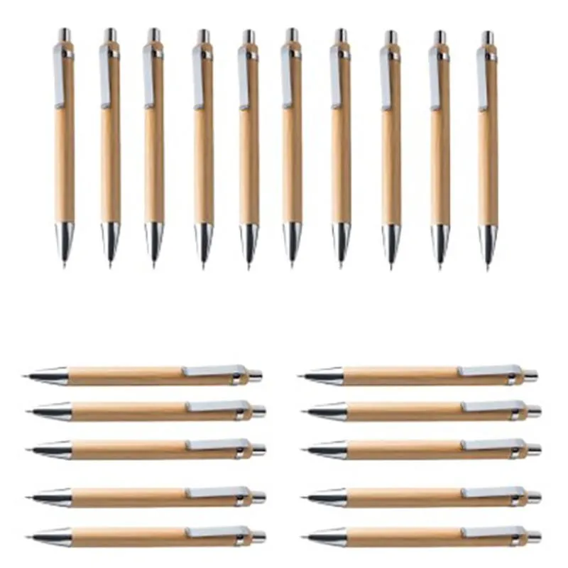 Ensemble de stylos à bille Outils d'écriture en bambou et bois, recharge bleue (60 pièces)