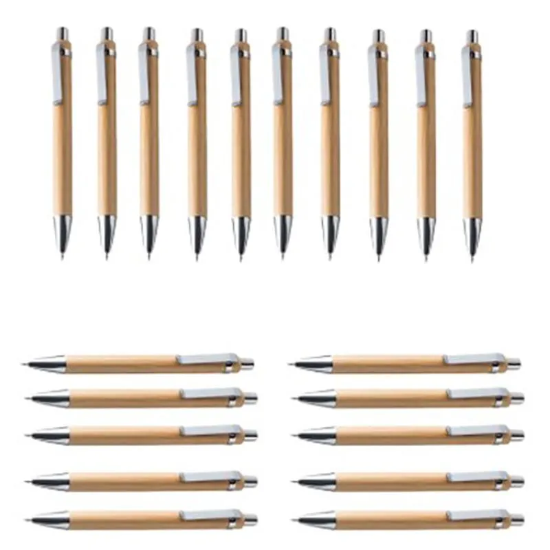 Ballpoint set bamboe en hout schrijfgereedschap, blauwe vulling (60 stuks)