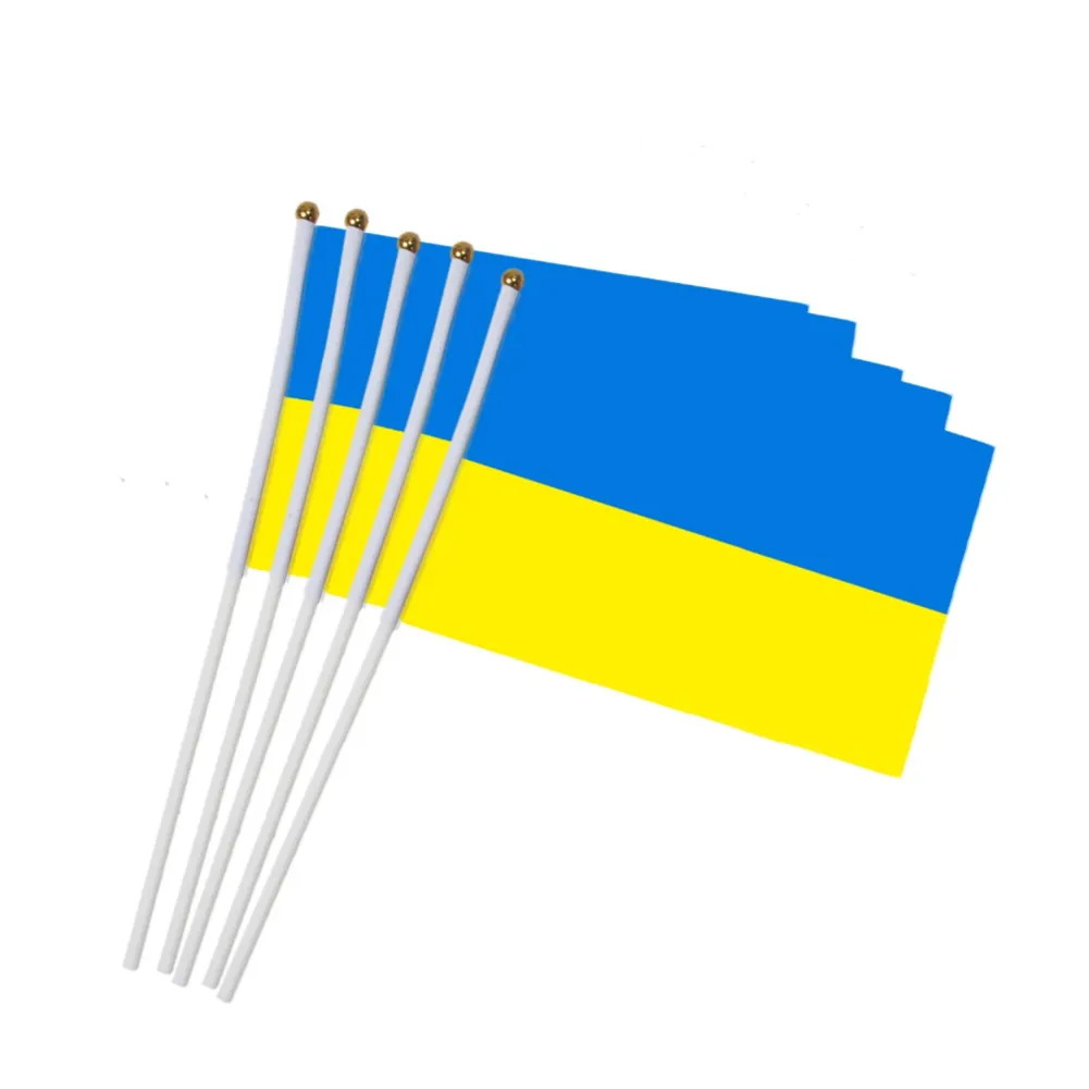 5PCS Ukraina Stick Flagga, Ukraina 14 * 21cm Handhållen Mini Flagga med vitstång - Levande färg och blekbeständig 2022