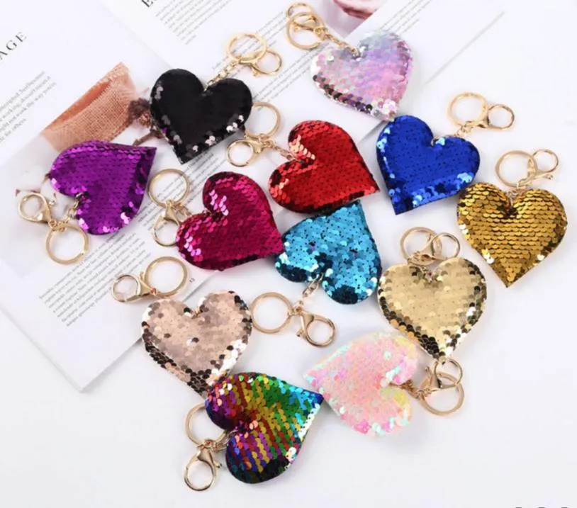 Heart Sequin Keychain Key Rings Party Favors Mother`s Day Christmas Valentine`s Day Gift for Girls Women