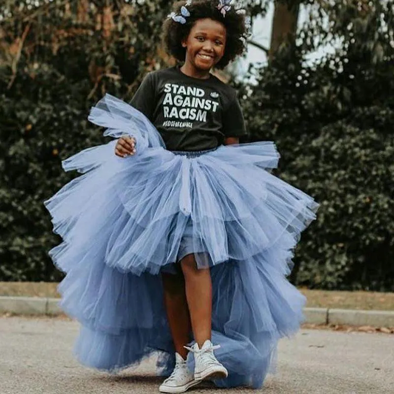 Mode Ruffled Tulle Tutu Kids Kjol Hög Låg Tiered Barn Bröllopsfest Kjolar Mamma och Mig Födelsedagsfest Klänning Photoshoot