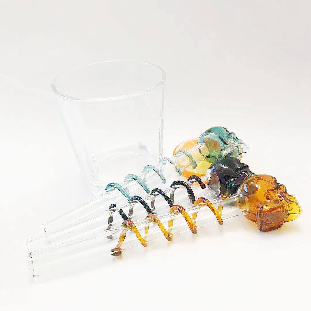 Tubulações de vidro coloridas crânio fumar tubos pyrex espiral de óleo de queimador de óleo para bongo pesado