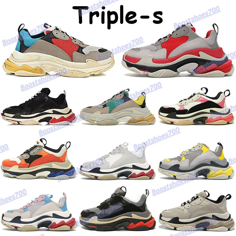 Triple S Heren Casual schoenen Grijs Blauw Beige Groen Geel Navy Wit Zwart Rose Gold Silver Red Chaussures Modeplatform Sneaker Sneaker