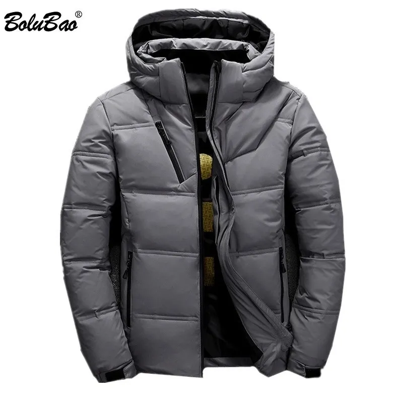 Bolubao inverno novo homens para baixo jaqueta de jaqueta masculina com capuz cor sólida selvagem para baixo casacos casuais casual branco pato para baixo jaqueta masculino masculino 201104