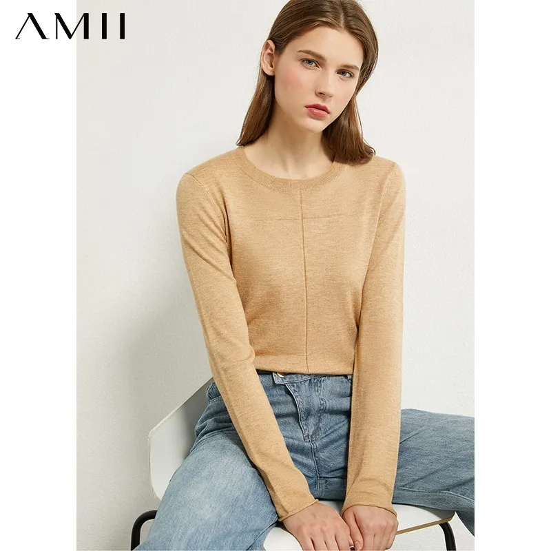 AMII Minimalist Autumn Women's cashmere sweater Basic Solid