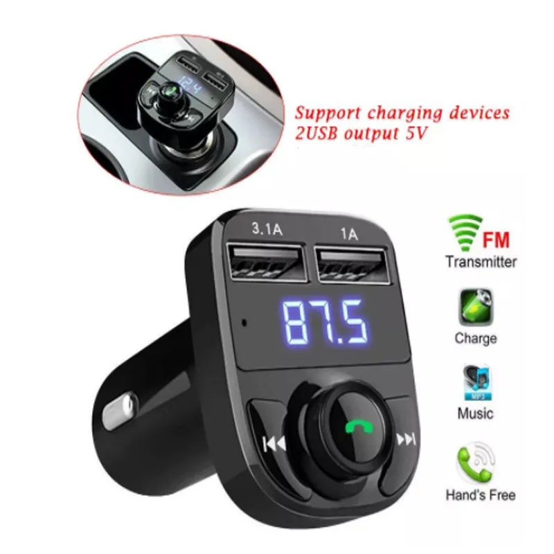 Caricabatteria da auto USB per telefono Trasmettitore FM wireless Bluetooth Lettore MP3 Caricatore USB doppio Carta TF Music Kit vivavoce per auto