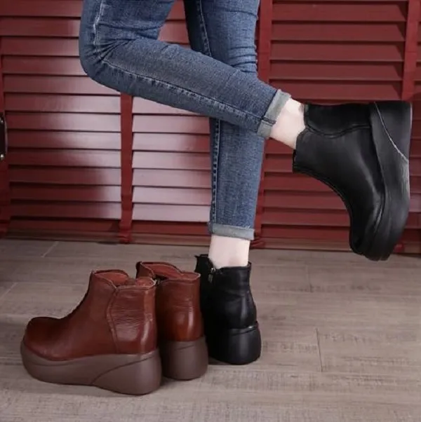 Mulheres botas inverno sola macia espessa botas de fundo preto marrom confortável womens curto boot sapatos de couro genuíno tamanho 35-40 03