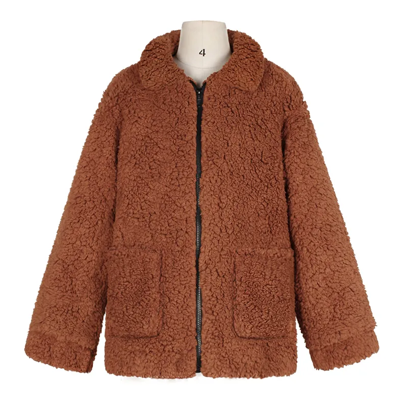 Winter Womens Fluffy Faux Fur Teddy Bear Warm Jackets For Women With Zipper Pockets Solid Color Long Sleeve Casual Street Wear From Vanilla15 20.27 DHgate.Com