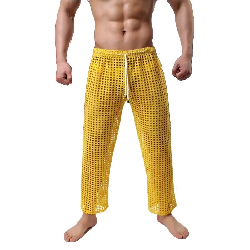 Pyjamas pour hommes Voir à travers un pantalon de pyjama Casual Lounge Wear Pijama Hombre évider sexy Ropa Interior Hombre Home Pants Vêtements 201125