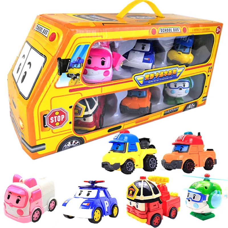 6st / set Original Box Robocar Poli Korea Kids Toys Robot Transformation Anime Action Figurleksaker för barn Playmobil Juguetes Q1123