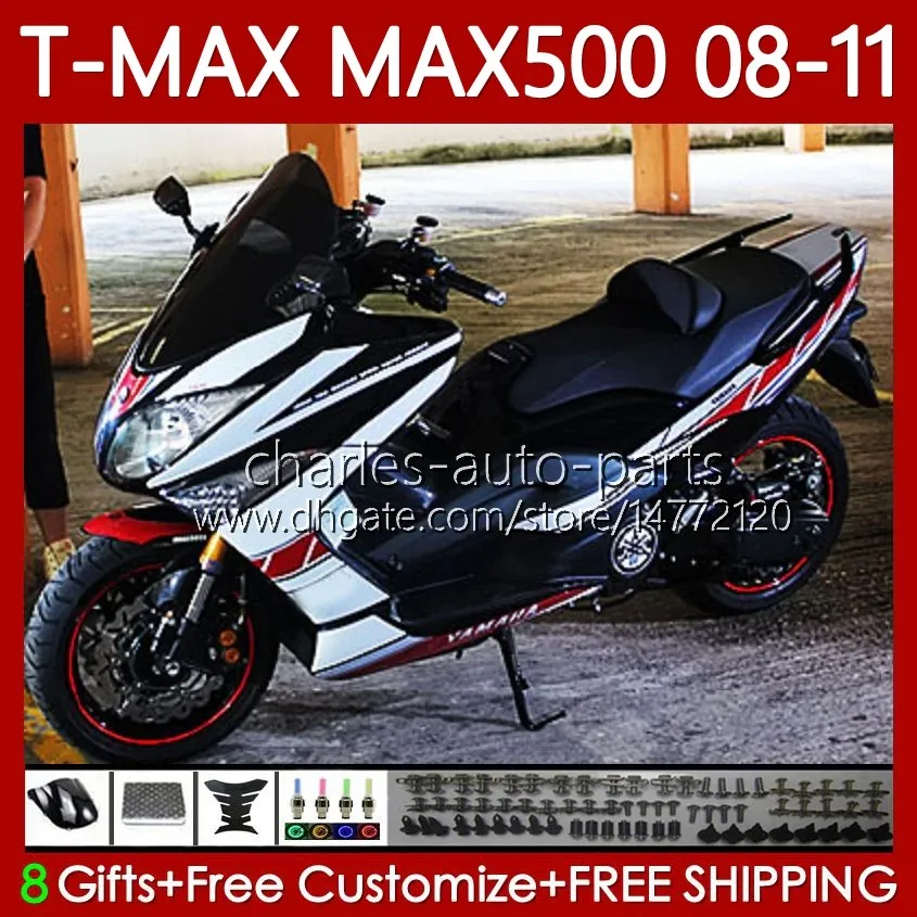 Motorrad-Karosserie für Yamaha T-MAX500 TMAX-500 MAX-500 T 08–11 Karosserie 107No.21 TMAX MAX 500 weiß schwarz TMAX500 MAX500 08 09 10 11 XP500 2008 2009 2010 2011 Verkleidungen
