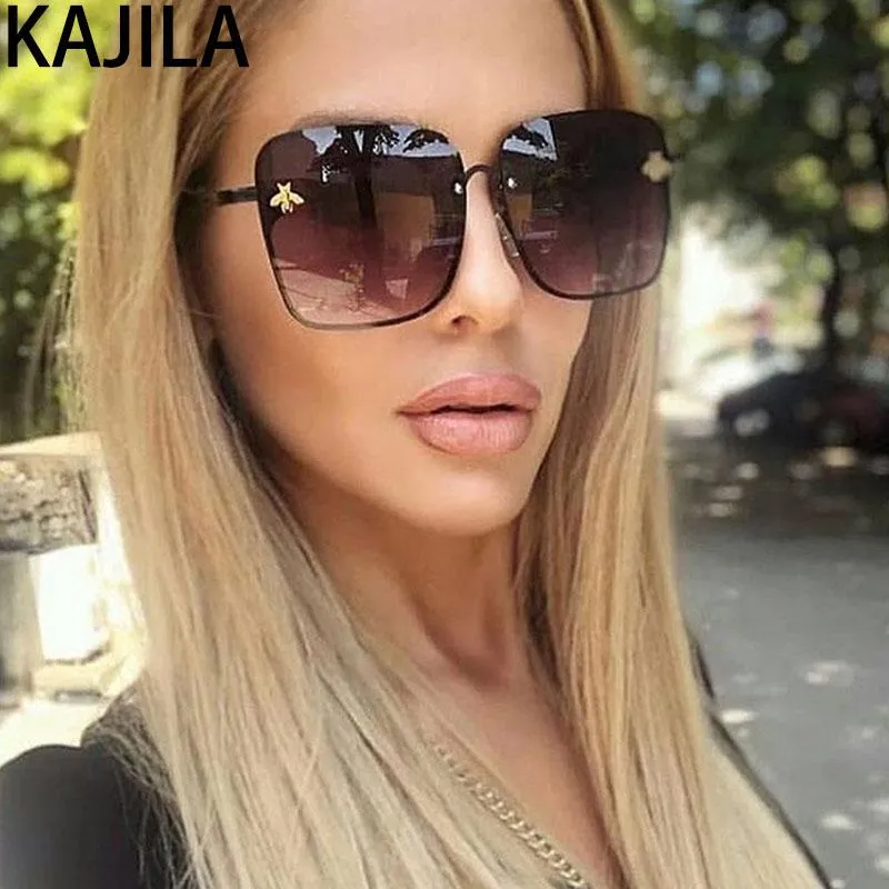 Nova Chegada Oversized Square Bee Sunglasses Mulheres Metal Frame Gradiente Sun Óculos Sombra para Womanuv400 1843