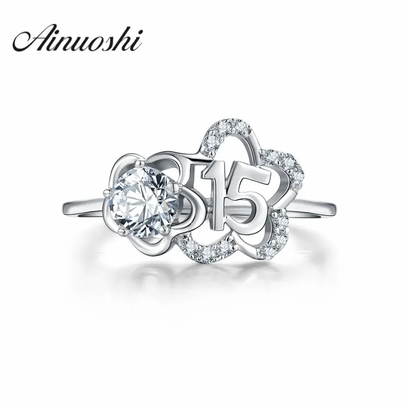 AINUOSHI 925 numeri di fiori in argento sterling a forma di 5 rebbi anelli di fidanzamento Sona taglio rotondo anniversario di matrimonio anelli di Natale Y200107