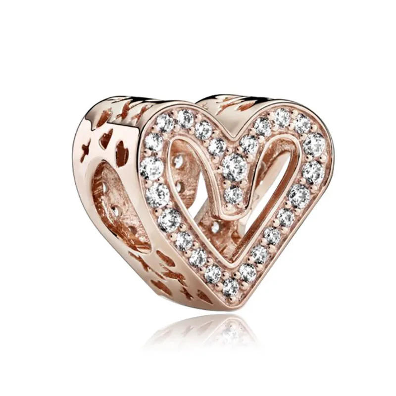 Rose Gold Heart Crystal Butterfly Flower Charm Beads For European Pandora  Heart Charm Bracelet High Quality DIY Womens Jewelry From Annawang2016,  $10.73