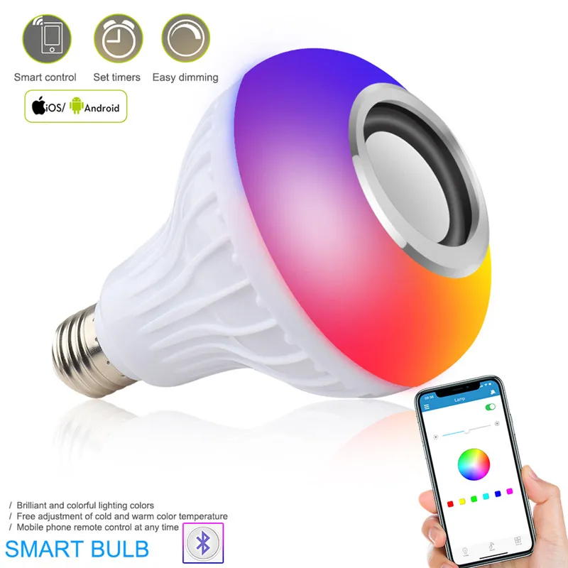 Bluetooth Light Bulb głośnik Inteligentna LED RGB Kolor żarówki E27 ze zdalnym sterowaniem wielokolorowym światłami