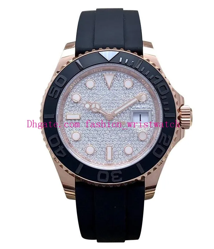 Luxury Mens Watches 116655 40mm Diamond Dial Black Rubber Strap Rose Gold Steel Bezel Mane Armswatches Original Box Paper
