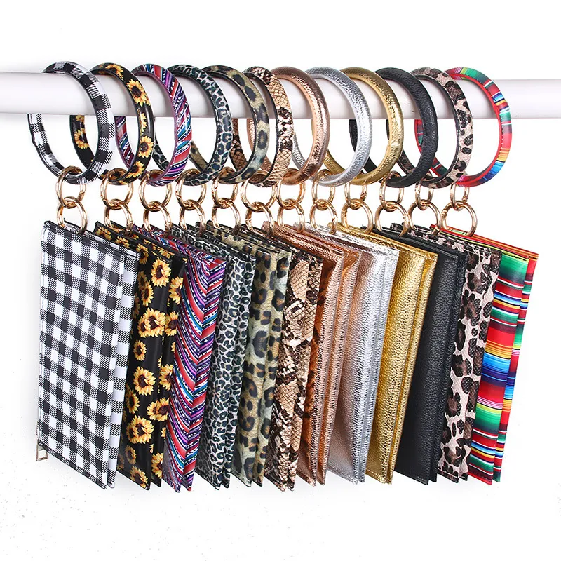 Leopard print PU leather tassel Bracelet double layer women's keychain wallet card bag mobile phone bag Clutch Wallet designer handbags