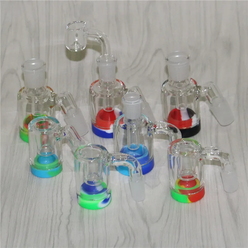 14mm 18mm Male smoking Glass Ash Catcher with colors silicone containers straight silicon bong water oil rig for smoke pipes