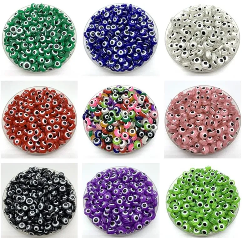 200 pièces 11mm ovale forme entretoise perles mauvais œil perles rayure résine entretoise perles pour la fabrication de bijoux Bracelet collier breloques