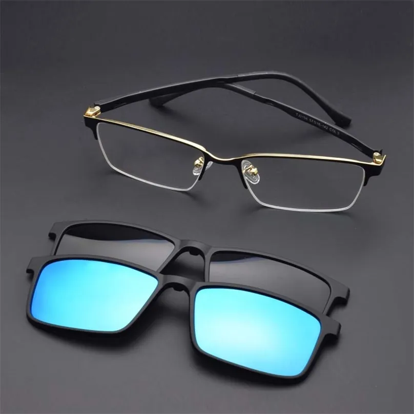 Polariserad magnetisk muffspegel män brun myopi magnet solglasögon adsorption nattklämma på glasögon ram dubbel färg 220225