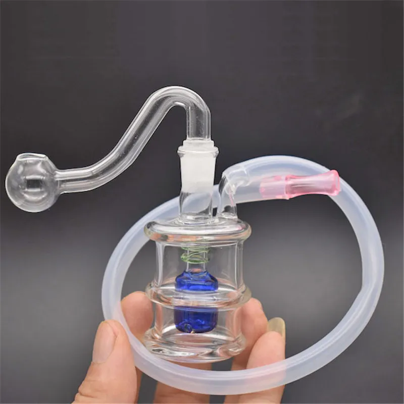 mini brûleur à mazout en verre de haute qualité bong avec tuyau de brûleur à mazout en verre transparent mâle de 10 mm mini recycleur ashcatcher bong avec tube en silicone