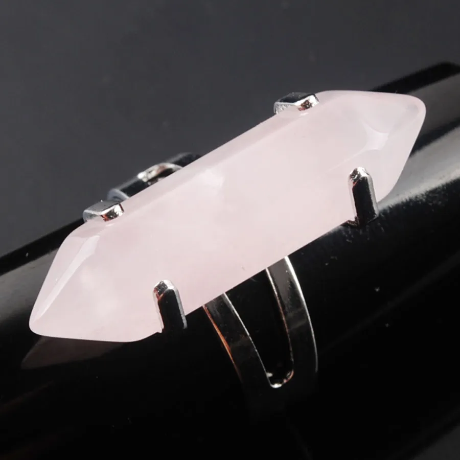 WOJIAER Unique Ring for Women Natural Rose Quartz Stone Beads Rings Silver Color Party Jewelry X3020