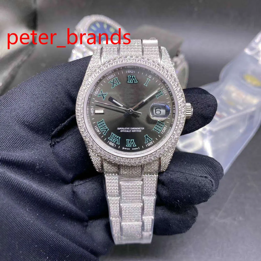 NEW arrived iced out stainless steel 39mm shiny case grey face automatic smooth sweeping hands diamonds everythere in buckle watch300O