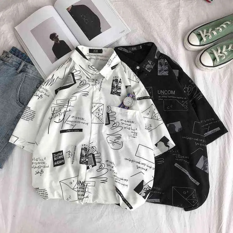 Camicia estiva a maniche corte Camicia casual stampata moda uomo Uomo Streetwear Camicie hip-hop allentate selvagge Camicia hawaiana da uomo G0105