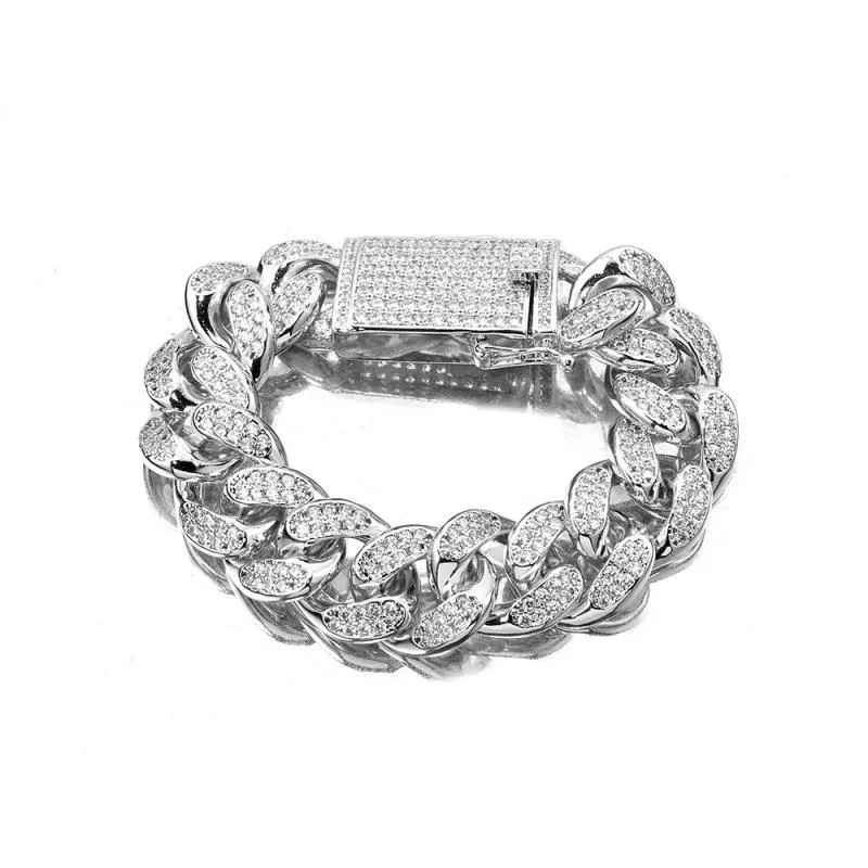 7/8/9/10 tum 20 mm kubanskt länkarmband Hiphop Micro Pave Cubic Zirconia Silver Guld Tunga smycken