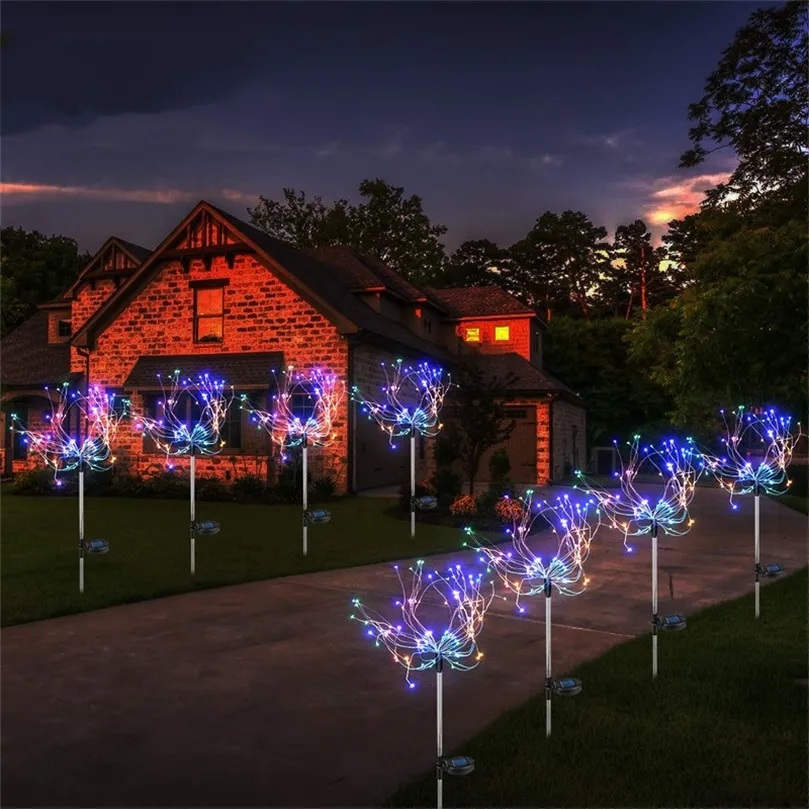 LED Solar Fajerwerki Światła Outdoor Wodoodporna Wodoodporna Garlandia 90/150 LED Lights String Garden Lawn Street Christmas Decoration 201212